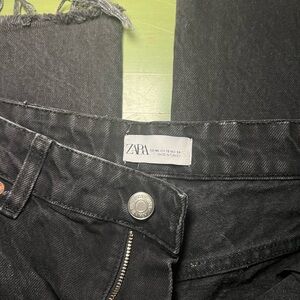 Zara Charcoal Black Distressed Wide Legged Jeans